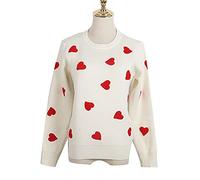 HJUGHPN Suéter de mujer con bordado de primavera y corazón para mujer, cuello redondo, suéter de moda, suéter suelto de manga larga para mujer