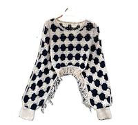 HJUGHPN Suéter de mujer con gancho de flores hueco para mujer, con borlas, cuello redondo, manga larga, informal, blusa suelta