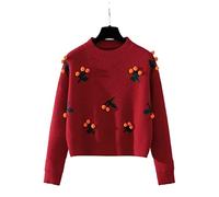 HJUGHPN Suéter de mujer para mujer, suéter corto rojo cereza, suéter de punto suelto para otoño e invierno