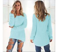 HJUGHPN Suéter de otoño para mujer, de felpa, cálido, suave, cómodo, manga larga, casual, holgado, cuello redondo (azul, 3XL)