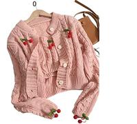 HJUGHPN Suéter de punto de dos piezas para mujer, cuello redondo, manga larga, botonadura simple, estilo corto, otoño