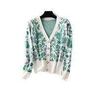 HJUGHPN Suéter de punto de otoño para mujer, de manga larga, estampado floral, grueso, cálido, verde, negro, suéter de punto