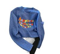 HJUGHPN Suéter de punto para mujer, diseño de letras en contraste, color de contraste, holgado, manga larga, suéter de punto para otoño e invierno