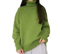 HJUGHPN Suéter de punto para mujer, grueso, para otoño e invierno, cuello alto, casual, manga larga, suave, suelto, para mujer
