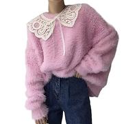 HJUGHPN Suéter de punto para mujer, informal, cuello redondo, grueso, cálido, para otoño e invierno, cachemira, suave, suelto, de mohair