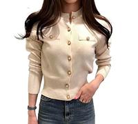 HJUGHPN Suéter de punto para mujer, suéter de punto para mujer, otoño, manga larga, abrigo corto, casual, de un solo botonadura, parte superior delgada, cepillada, modelos para mujer