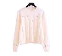 HJUGHPN Suéter de punto para mujer, suéter de punto para mujer, primavera, estilo sólido, pequeño, suelto, bordado