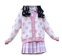 HJUGHPN Suéter para mujer, bonito suéter con estampado de amor, para otoño e invierno, cuello en V, cárdigan para estudiante, holgado, casual, de punto, para la calle