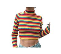 HJUGHPN Suéter para mujer, cálido, moderno, arcoíris, cuello alto, corto, para mujer