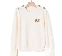 HJUGHPN Suéter para mujer con botones de cristal de color, suéter de una pieza para mujer, suéter de cuello redondo (L)