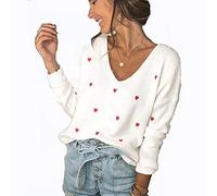 HJUGHPN Suéter para mujer, cuello bordado, corazón, suéter de punto para mujer, suéter casual de invierno (pequeño)