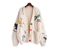 HJUGHPN Suéter para mujer de otoño e invierno para mujer, suéter de punto cálido, chaqueta de punto con bolsillo, bordado de punto, abrigo suelto para mujer