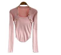 HJUGHPN Suéter para mujer, estilo corto, cuello temperamento, suéter delgado, manga larga, para mujer, marea de otoño