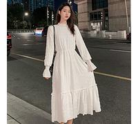 HJUGHPN Vestido de mujer para mujer, temperamento de otoño, grueso, color sólido, suéter de manga acampanada, casual (blanco, L)