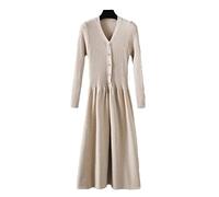 HJUGHPN Vestido largo de punto para mujer para otoño e invierno, con cuello en V, vestido tipo suéter, vestido grueso para oficina