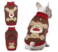 Hjumarayan Jersey Navidad Perro - Diseño con Reno Sueter Perro Ropa Cálido con Apertura para Correa, para Pug, Bulldog Francés Pequeño, Schnauzer Mini, Marrón L