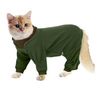 Hjumarayan Traje de aseo para gatos, traje de recuperación de gatos, mameluco para gatos con piernas, traje de pelo pegajoso después de la cirugía, vestido de forro polar cálido de cobertura completa
