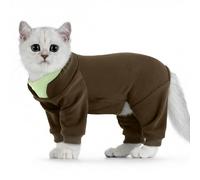 Hjumarayan Traje de recuperación para gatos, traje de aseo para gatos con piernas, traje de pelo pegajoso después de la cirugía, vestido de forro polar cálido de cobertura completa para dejar de lamer