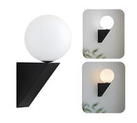 HJXDtech Aplique de Pared Moderno con Globo de Vidrio Opalino, LED E14 Temperatura de Color Ajustable (3000K-6000K), Lámpara de Pared de Metal para Dormitorio, Salón, Pasillo (Negro)