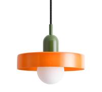 HJXDtech Lámpara Colgante de Techo con Pantalla Redonda de Vidrio de 25cm, Base E27, Moderna Luz Colgante Ajustable en Altura para Cocina Isla Comedor Dormitorio (Naranja)