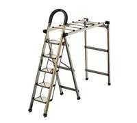 HJXGQJM Estantes De Secado Ropa De Metal, Escalera Plegable Tendedero, Rejilla De Secado De Aluminio, para Balcón, Escalera De 5 Peldaños, Color Madera Tendederos(Gold)