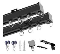 HJXGQJM Riel De Cortina Doble, Riel De Cortina De Aluminio, Room Divider Curtain Rod, Montaje En Pared Riel De Techo,Riel De Cortina Recto(Noir,4.6m(15.1ft))