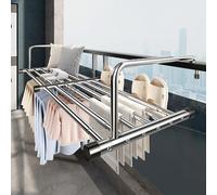 HJXGQJM Tendedero Balcón Barandilla, Tendedero Extensible Pared De Acero Inoxidable, Tendederos para Balcón/Radiador/Pared, Tendedero Plegable De Pared(Telescopic Style 87-160cm)