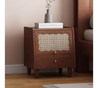 HJYBFA Dormitorio francés retro negro de madera maciza con cajones de almacenamiento dobles, mini armario de ratán de roble/mesa de café de madera negra, estilo nórdico de mediados de siglo (color