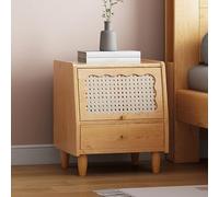 HJYBFA Dormitorio francés retro negro madera maciza con cajones de almacenamiento dobles, mini armario de ratán de roble/mesa de café de madera negra-estilo nórdico de mediados de siglo (color: madera