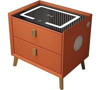 HJYBFA Elegante mesita de Noche Inteligente LED, Mesa Auxiliar de Madera con estación de Carga inalámbrica, mesita de Noche con Cerradura de Huella Dactilar Bluetooth, tocador