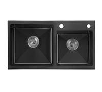 HJYBFA - Fregadero de Cocina de Acero Inoxidable 304, con Doble Cuenco, Color Negro, para empotrar bajo encimera (tamaño: 75 x 40 cm)