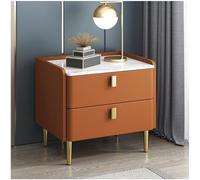 HJYBFA HJYBFAWH Mesita de Noche de Madera Maciza con 2 cajones, Moderna Superficie de Cuero Mesa Auxiliar pequeña y Alta, mesita de Noche para Dormitorio y Sala de Estar, Color na