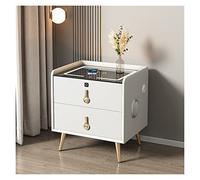 HJYBFA Mesita de Noche Inteligente Madera Simple Moderna Multifunción con luz Bloqueo de Huella Digital Carga inalámbrica Bluetooth Audio Mesa Auxiliar (Color: Dorado, Tamaño 35x40