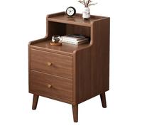 HJYBFA Mesita de Noche Moderna de Mediados de Siglo Alta con cajones de Almacenamiento y Estante de Madera Abierto. Mesita de Noche Vintage de Nogal para Dormitorio, Sala de Esta