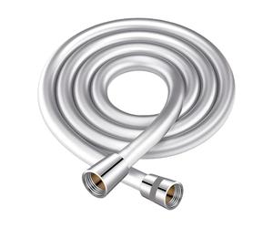 HJYMY Manguera Ducha 1.2m, Manguera de Ducha con Protección Antitorsión, Flexo Ducha de PVC, con Doble Cabezal de Latón, Flexible y Resistente A Los Pliegues, para Shower or Bidet Sprayer, Plata