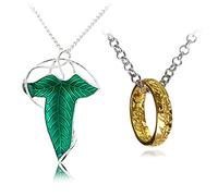 HJYZY 2 aretes vintage de hoja verde elfo, broche con colgante de cadena, collares de tono dorado, el mejor regalo para los fans