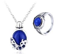 HJYZY 2 piezas collares con colgante de cristal de zafiro de Daywalking con diseño de familia de vampiros anillo de Klaus Mikaelson para fans