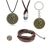 HJYZY 29 piezas de Uncharted 4 Drake joyas grabadas calavera bronce moneda colgante collar llavero calcomanía anillo colgante collar marrón cuero pulsera hombre
