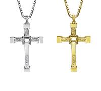 HJYZY 2pcs Collar con cruz de cristal color dorado y plateado para amigo/pareja/hombres color plateado