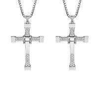 HJYZY 2pcs Crystal Cross Collar Joyería Plata para amigo/pareja/hombres color plateado