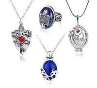 HJYZY 4 piezas Joyería Vampiro Daywalking Katherinne Medallón Vervain Collar Bonnie Anillo Daylight Walking Signet Anillo Damon Joyería Set Cosplay para fans
