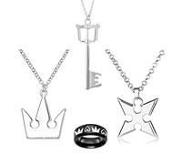 HJYZY 4 piezas King Hearts Ring joyas Sora's Crown & Roxas' Cross collares regalos para hombres mujeres niñas