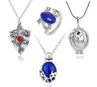 HJYZY 4 piezas Vampire Joyería Daywalking Sapphire Elenan Apertura Vervain Locket Bonnie Collar Zafiro Anillo Luz de Día Conjunto de Joyería Cosplay para Fans