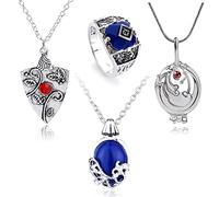 HJYZY 4 piezas Vampire Joyería Daywalking Sapphire Elenan Vervain Locket Collar Luz de día Signet Anillo de Conjunto de joyas Cosplay para fans