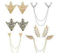 HJYZY 6 piezas Cabeza de ciervo cadenas de doble eslabón alas de ángel borla de cadena broche retro hueco patrón y ángulo triángulo borlas collar alfileres broche clip camisa collar decoración