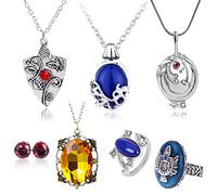 HJYZY 7 piezas de joyería de vampiro caminando por el día Katherine Sapphire Elena Gilbert Apertura Vervain Locket Bonnie Collar Salvatore Damon Stefan dedo Familia Cresta Anillo Diamante Stud