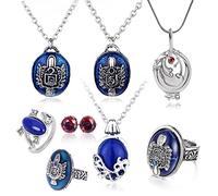 HJYZY 8 piezas de joyería vampírica Sapphire Elena Collar con medallón de verbena Salvatonnre Damonn Stefan Anillo con el escudo familiar Pendientes de diamantes