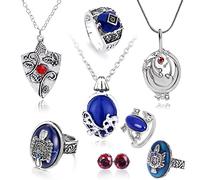 HJYZY 8 piezas Joyas de vampiros Daywalking Kathernine Zafiro Elenna Gilbert Apertura Vervain Medallón Bonnie Collar Damonn Stefan Anillo con el escudo familiar Pendientes de diamantes