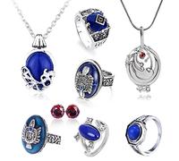 HJYZY 8 uds Vampire Diaries Jewelry Daywalking Katherine Sapphire Elena Gilbert Apertura Vervain Locket Collar Salvatore Damon Stefan Finger Family Crest Ring Red Diamond Stud Pendientes