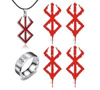 HJYZY Anime Berserkers - Collar y anillo de acero inoxidable, calcomanías para tatuajes temporales, accesorios de cosplay, regalo para fanáticos y hombres, 6 piezas